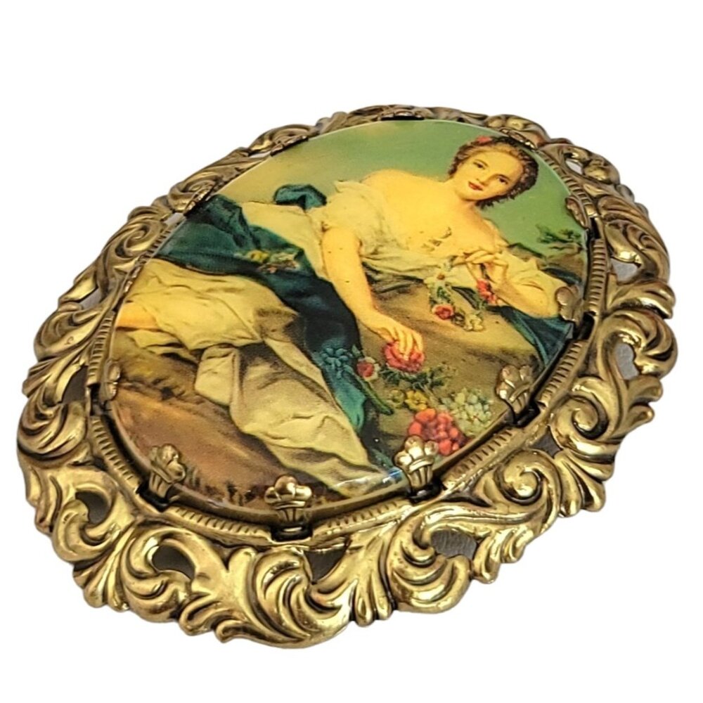 Western Germany Glass Picture Transfer Cameo Brooch Pin, Signed K611